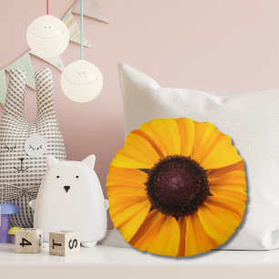 Yellow and Brown Floral Round Cushion