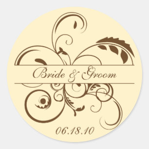 Yellow and Brown Flourish Monogram Sticker Label