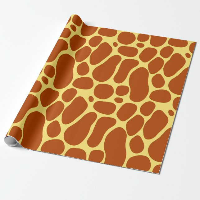 Yellow and Brown Giraffe Pattern Wrapping Paper (Unrolled)