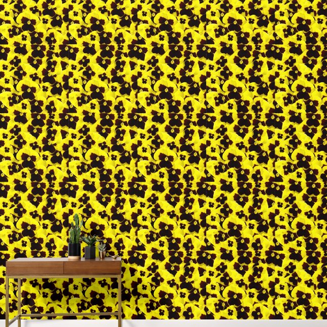 Yellow and Brown Pansies: Warm Elegance in Bloom Wallpaper (Hallway)