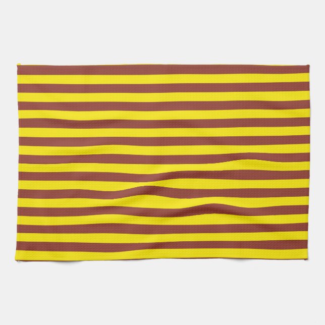Yellow and Brown Stripes Design Tea Towel (Horizontal)