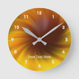 Yellow And Brown Swirls Abstract Art Round Clock