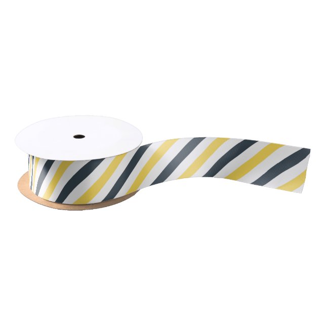 Yellow and Charcoal Grey Stripes Satin Ribbon (Spool)