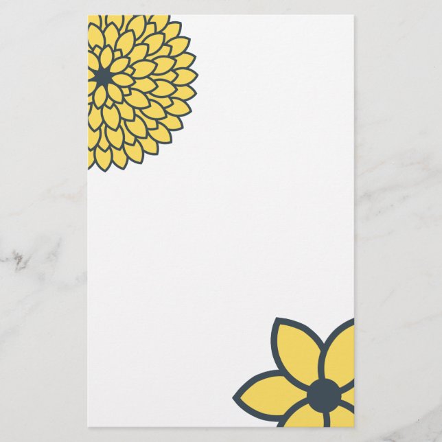 Yellow and Charcoal Modern Floral Stationery (Front)
