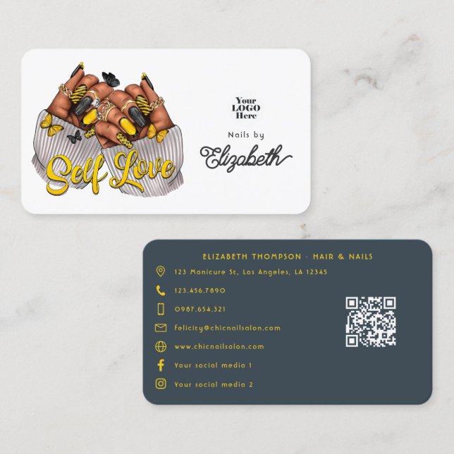 Yellow and Charcoal Self-Love Salon Branding Business Card (Front/Back)