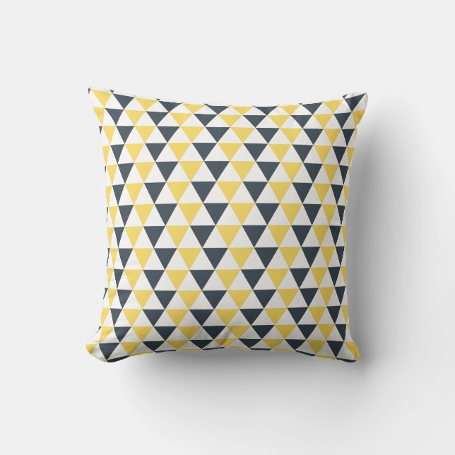Yellow and Charcoal Triangles Pattern Cushion (Front)