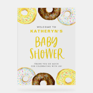 Yellow and Chocolate Doughnuts Baby Shower Welcome Acrylic Sign
