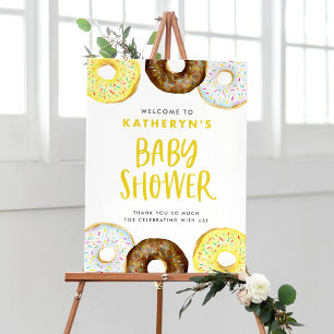 Yellow and Chocolate Doughnuts Baby Shower Welcome Poster