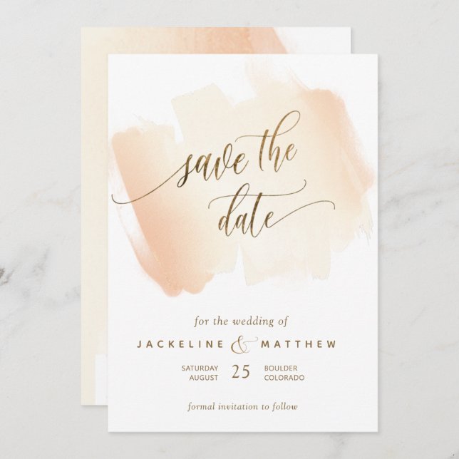 Yellow and Coral Brush Strokes, Minimal Wedding Save The Date (Front/Back)
