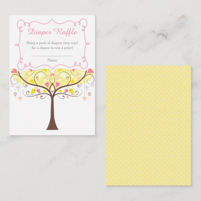 Yellow and Coral Floral Baby Shower Diaper Raffle Enclosure Card (Front/Back)