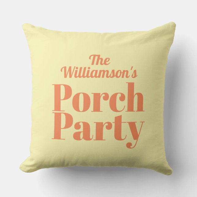 Yellow and Coral Porch Party Summer Cushion (Front)