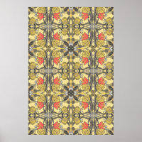 Yellow and Coral Tulips Art Nouveau Design Poster
