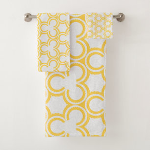 Yellow and Cream Pattern Bath Towel Set