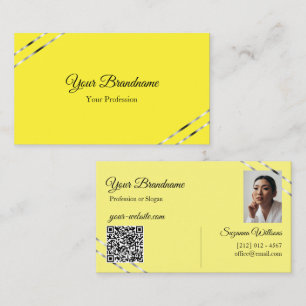 Yellow and Cream with Silver Lines Photo QR Code Business Card