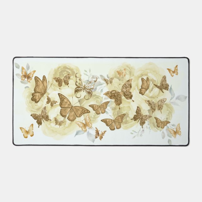 Yellow and Gold Butterfly  Desk Mat (Front)