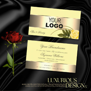 Yellow and Gold Decor Cute Rose Flower with Logo Business Card