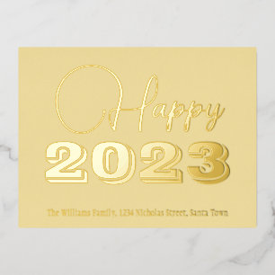 Yellow and Gold Foil custom Happy New Year 2023 Holiday Postcard