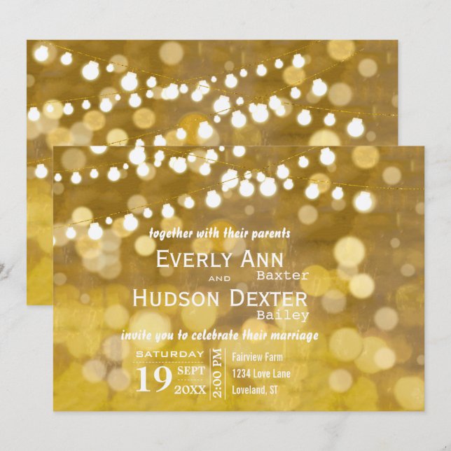 Yellow and Gold Forest Lights Garland Wedding Invitation (Front/Back)