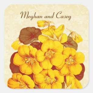 Yellow and Gold Vintage Flowers Wedding D585 Square Sticker