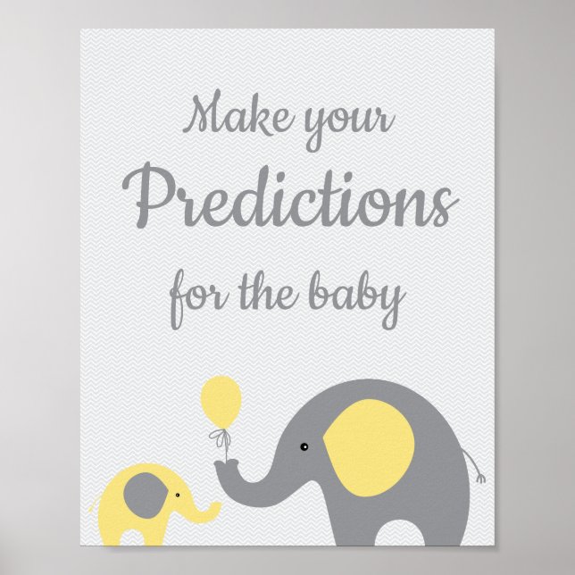 Yellow and Gray Elephant Predictions for Baby Sign (Front)
