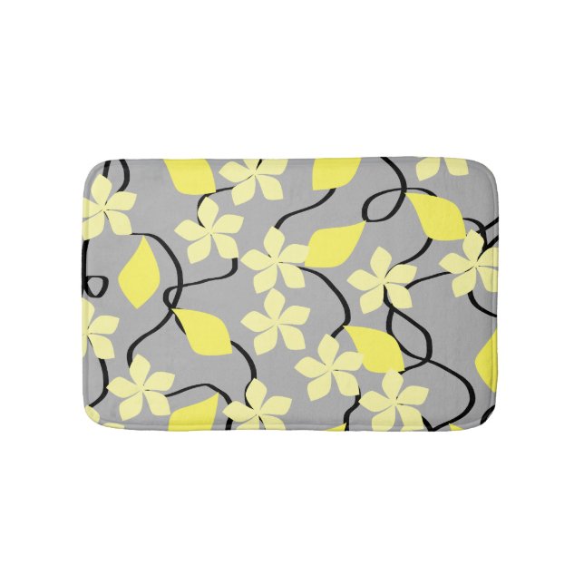 Yellow and Gray Flowers. Floral Pattern. Bath Mat (Front)