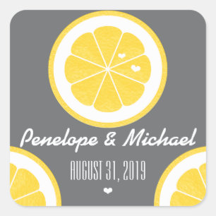 YELLOW AND GRAY LEMON HEART SEEDS WEDDING SQUARE STICKER