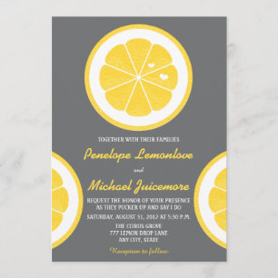 YELLOW AND GRAY LEMON THEMED WEDDING INVITATION
