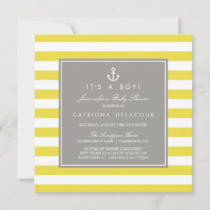 Yellow and Gray Nautical Baby Shower Invitation
