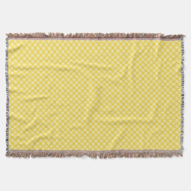 Yellow and gray patterned blanket with fringed (Front)