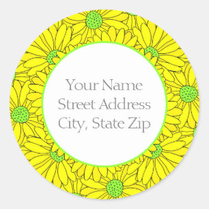 Yellow and Green Abstract Daisy Pattern Labels