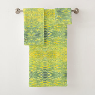 Yellow and Green Abstract Design Bath Towel Set