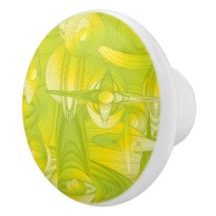 Yellow and Green Art Deco Ceramic Knob