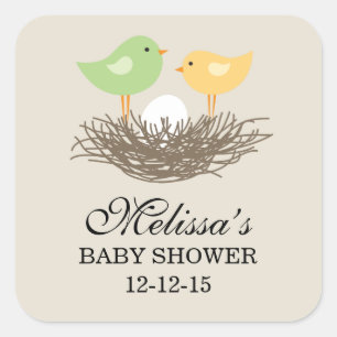 Yellow and Green Baby Bird's Nest   Baby Shower Square Sticker