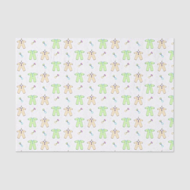 Yellow and Green Baby Clothes Tissue Paper (Front)