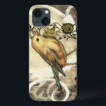 Yellow and Green Bird on Vintage Background iPhone 13 Case<br><div class="desc">This mix of painting and sketching portrays a close-up of a yellow and green bird on a simple black and beige background. The white lines in the background add a vintage tone. This image would fit perfect on any customisable Zazzle product.</div>
