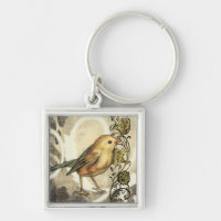 Yellow and Green Bird on Vintage Background