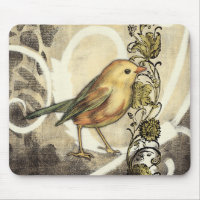 Yellow and Green Bird on Vintage Background