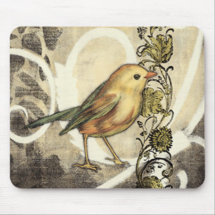 Yellow and Green Bird on Vintage Background Mouse Mat