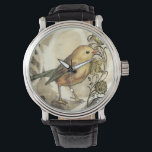 Yellow and Green Bird on Vintage Background Watch<br><div class="desc">This mix of painting and sketching portrays a close-up of a yellow and green bird on a simple black and beige background. The white lines in the background add a vintage tone. This image would fit perfect on any customisable Zazzle product.</div>