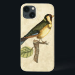 Yellow and Green Bird Perched on a Little Branch iPhone 13 Case<br><div class="desc">This engraved-inspired print displays sharp,  vivid images with a high degree of colour accuracy. The neutral background helps emphasise the colours of the bird. Customise your favourite Zazzle product using this beautiful image.</div>