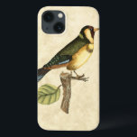 Yellow and Green Bird Perched on a Little Branch iPhone 13 Case<br><div class="desc">This engraved-inspired print displays sharp,  vivid images with a high degree of color accuracy. The neutral background helps emphasize the colors of the bird. Customize your favorite Zazzle product using this beautiful image.</div>
