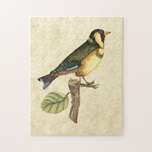 Yellow and Green Bird Perched on a Little Branch Jigsaw Puzzle (Vertical)