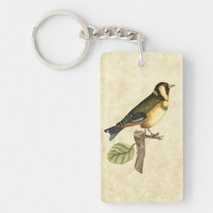 Yellow and Green Bird Perched on a Little Branch Key Ring