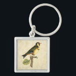 Yellow and Green Bird Perched on a Little Branch Key Ring<br><div class="desc">This engraved-inspired print displays sharp,  vivid images with a high degree of colour accuracy. The neutral background helps emphasise the colours of the bird. Customise your favourite Zazzle product using this beautiful image.</div>