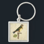 Yellow and Green Bird Perched on a Little Branch Key Ring<br><div class="desc">This engraved-inspired print displays sharp,  vivid images with a high degree of colour accuracy. The neutral background helps emphasise the colours of the bird. Customise your favourite Zazzle product using this beautiful image.</div>