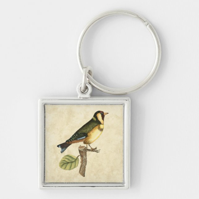 Yellow and Green Bird Perched on a Little Branch Key Ring (Front)