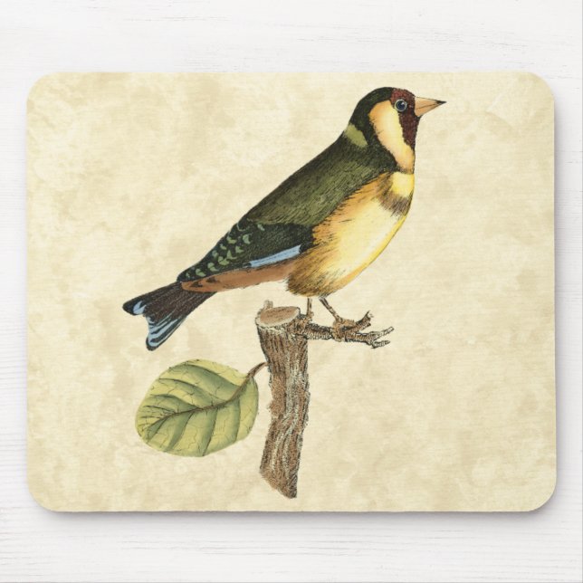Yellow and Green Bird Perched on a Little Branch Mouse Mat (Front)