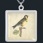 Yellow and Green Bird Perched on a Little Branch Silver Plated Necklace<br><div class="desc">This engraved-inspired print displays sharp,  vivid images with a high degree of colour accuracy. The neutral background helps emphasise the colours of the bird. Customise your favourite Zazzle product using this beautiful image.</div>