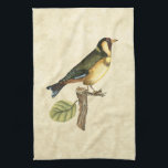 Yellow and Green Bird Perched on a Little Branch Tea Towel<br><div class="desc">This engraved-inspired print displays sharp,  vivid images with a high degree of colour accuracy. The neutral background helps emphasise the colours of the bird. Customise your favourite Zazzle product using this beautiful image.</div>