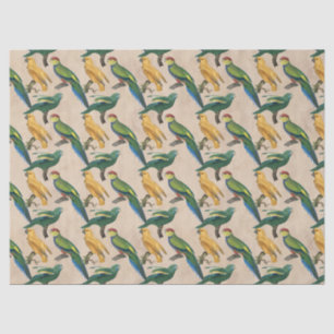 Yellow and Green Birds on Tan Decoupage Tissue Paper